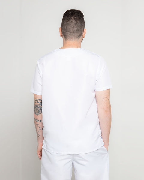 Camisa En Antifluido Cuello V Unisex Blanca