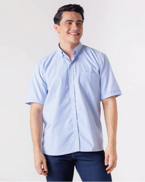 Camisa En Oxford Manga Corta Para Hombre Blanca o Azul Claro Ref: 049