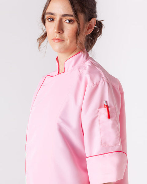 Chaqueta Para Chef En Antifluido Unisex Rosa Sesgo Fucsia