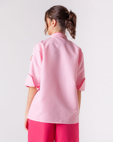 Chaqueta Para Chef En Antifluido Unisex Rosa Sesgo Fucsia