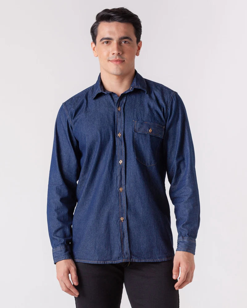 Camisa En Jean Índigo Manga Larga Para Hombre