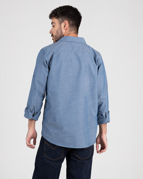 Camisa En Chambray Manga Larga Para Hombre