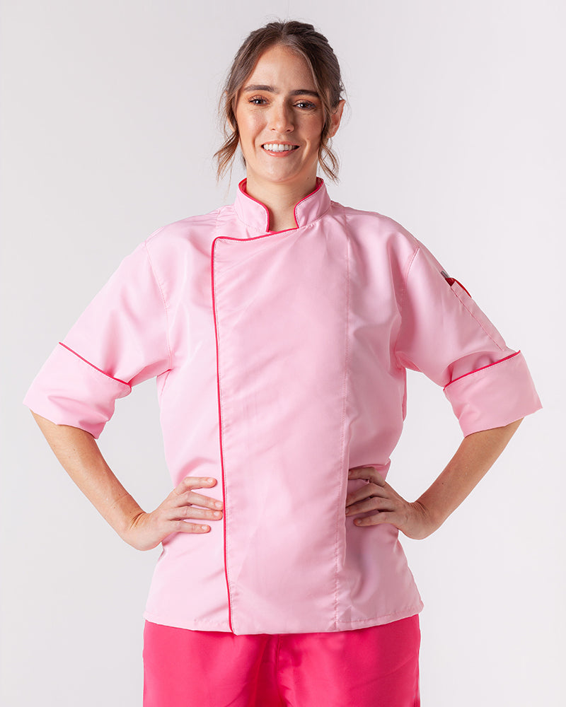 Chaqueta Para Chef En Antifluido Unisex Rosa Sesgo Fucsia